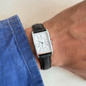 y2k style cute rectangle black leather luxury silver watch